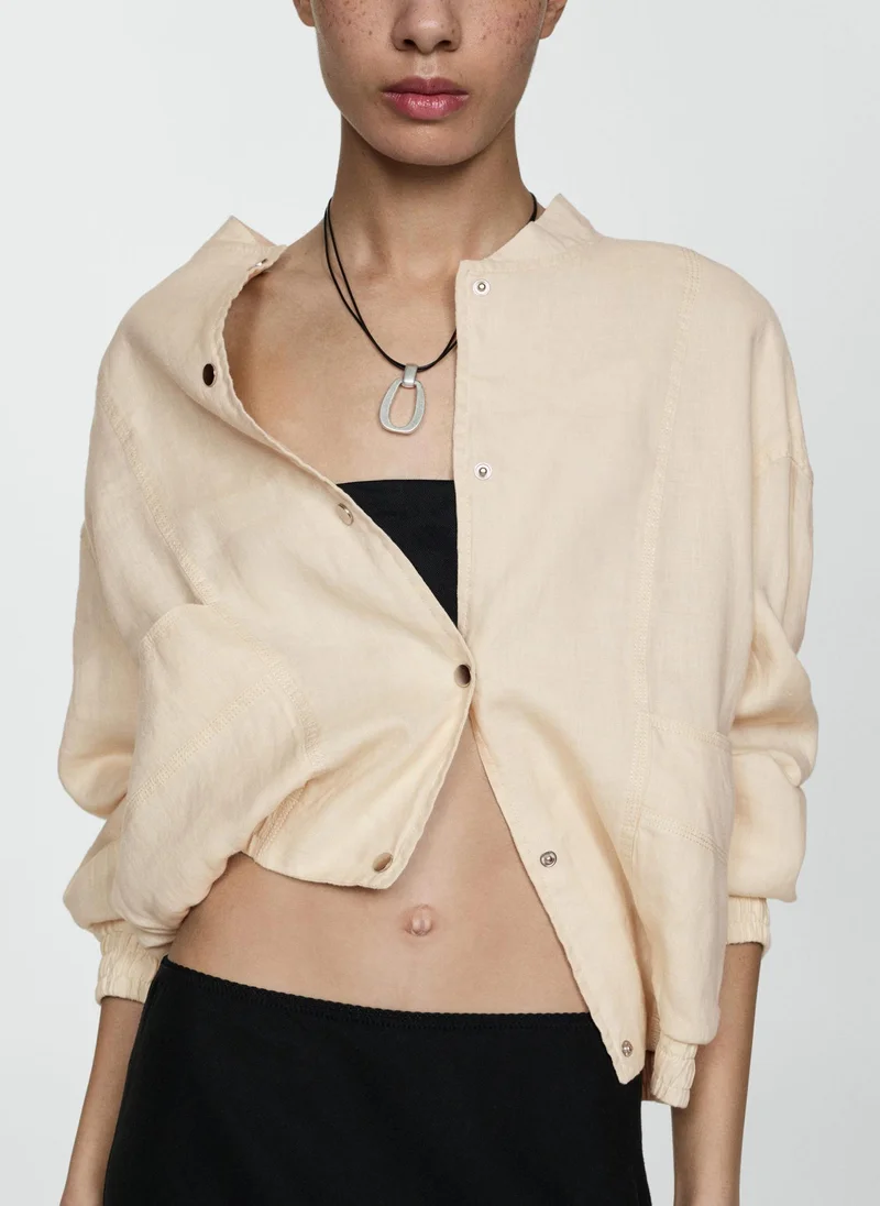 MANGO Buttons Linen-Blend Jacket