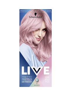 شوارزكوف صبغة شعر مؤقتة شبه دائمة من LIVE Pretty Pastels Rose Gold P123 تدوم حتى 8 غسلات لون شعر باستيل جميل لشعر كامل الرأس أومبري أو هايلايتس  - Image 1