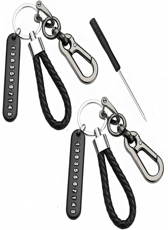 PulGos -2 Pack Anti-Lost Braided Keychain - Premium Metal Keychain with Hook Clip & Phone Number Tag Heavy-Duty Car & Bike Key Holder for Men & Women- Secure Key Ring for Home, Office, Scooter -Black - Image 2
