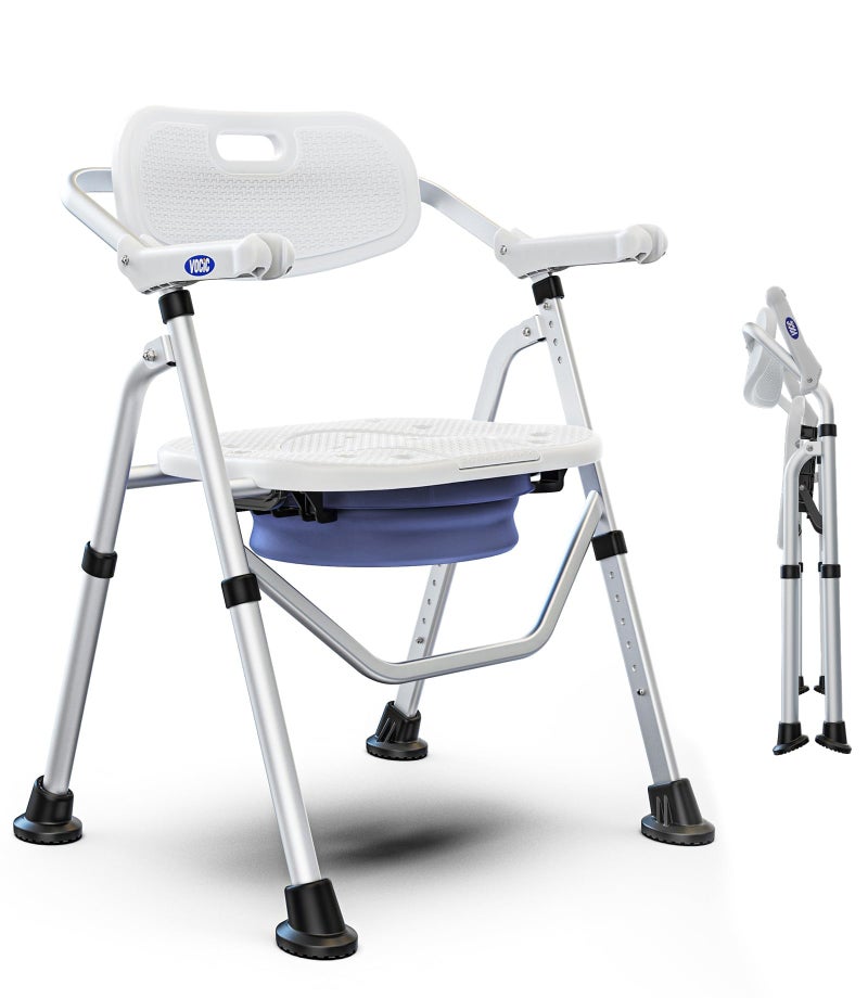 VOCIC Folding Shower Chair for Inside Shower, Lab-Tested 300lbs Heavy Duty Shower Seat for Elderly & Disabled, Flip-Up Arms, Cutout Seat, Height Adjustable Back & Legs, Portable Shower Commode Chair - Image 1