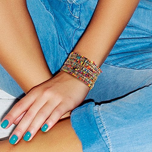 SPUNKYsoul Color Pop Boho Beaded Wrap Bracelet – Multilayer Bohemiam Cuff with Bright Heishi Discs, Seed Beads & Gold Accents – Bold Stack for Festival & Summer Style - Image 2