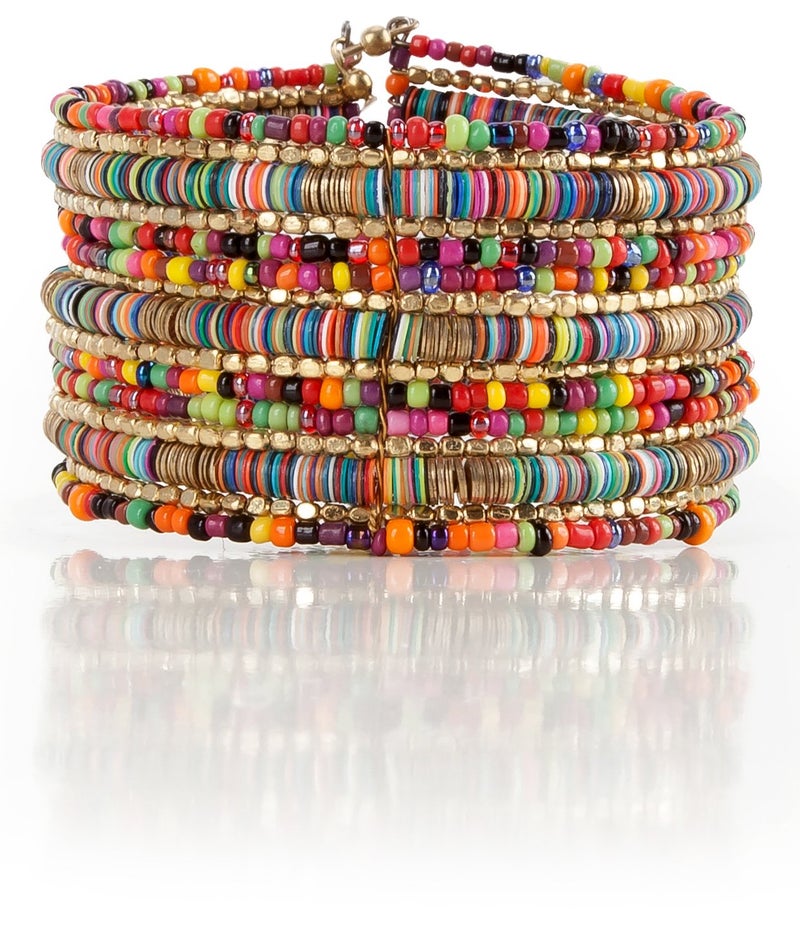 SPUNKYsoul Color Pop Boho Beaded Wrap Bracelet – Multilayer Bohemiam Cuff with Bright Heishi Discs, Seed Beads & Gold Accents – Bold Stack for Festival & Summer Style - Image 1
