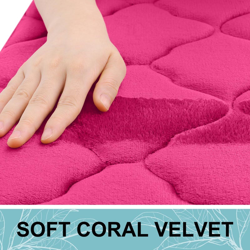 OLANLY Memory Foam Bath Mat Rug 59x20  Ultra Soft Non Slip and Absorbent Bathroom Rug  Machine Wash Dry  Comfortable  Thick Bath Rug Carpet for Bathroom Floor  Tub and Shower  Deep Pink - Image 1