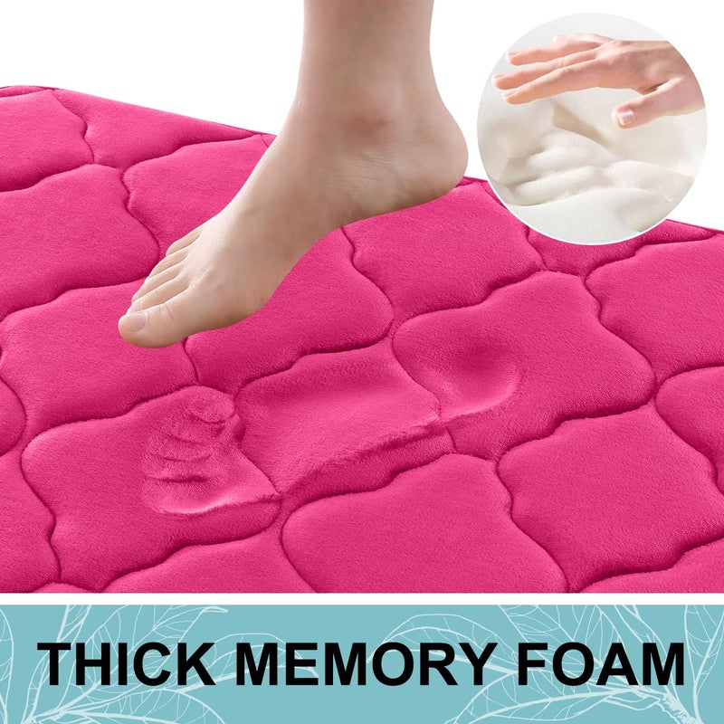 OLANLY Memory Foam Bath Mat Rug 59x20  Ultra Soft Non Slip and Absorbent Bathroom Rug  Machine Wash Dry  Comfortable  Thick Bath Rug Carpet for Bathroom Floor  Tub and Shower  Deep Pink - Image 2