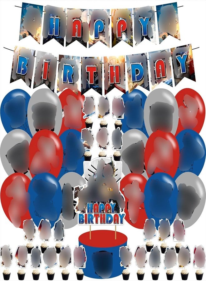 PINUO Cartoon Robot Themed Birthday Party Supplies Set Happy Birthday Banner, Cake Topper, Cupcake Toppers, Balloons Stickers for Cartoon Robot Kids Party Decorations - Image 2