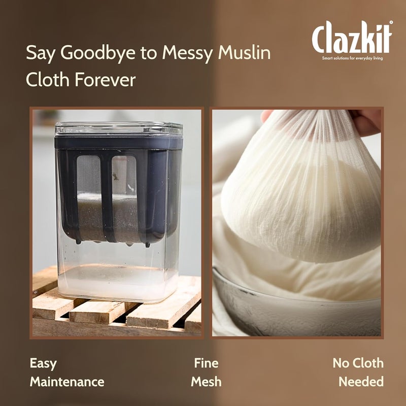 Clazkit 1400ml Hung Curd & Greek Yogurt Maker | Fine Mesh Strainer with Lid | Multifunctional Whey Separator & Curd Filter - Image 4