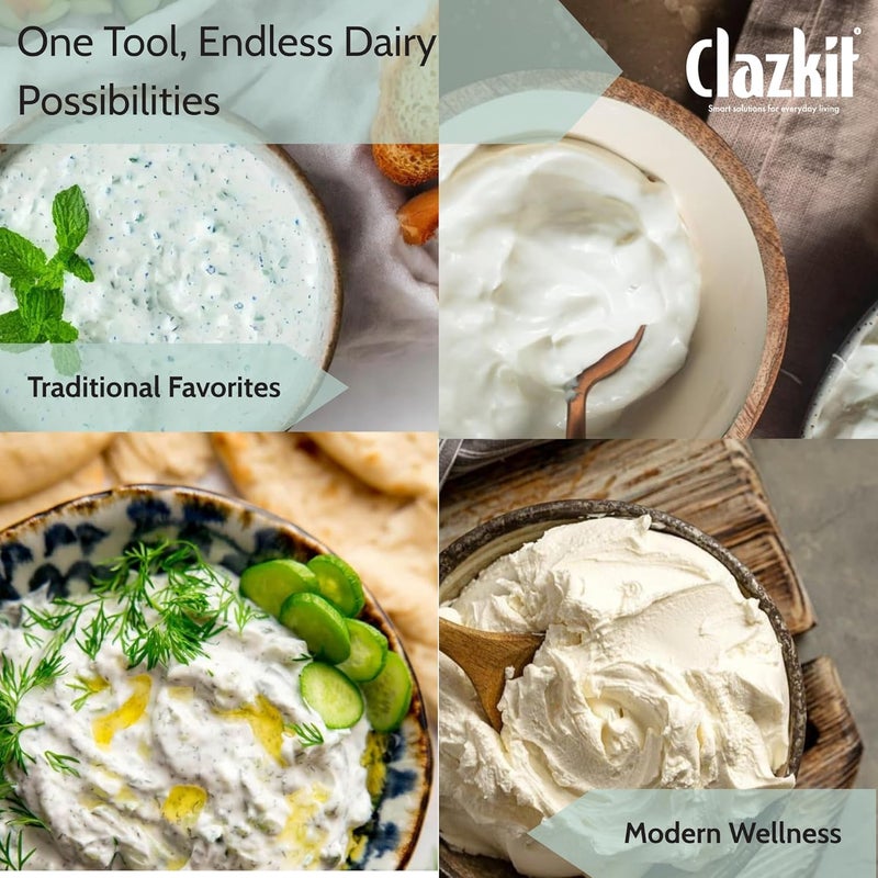 Clazkit 1400ml Hung Curd & Greek Yogurt Maker | Fine Mesh Strainer with Lid | Multifunctional Whey Separator & Curd Filter - Image 5