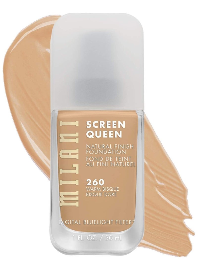 Milani Screen Queen Liquid Foundation Cruelty-Free, Blue Light Protection, Luminous Finish, Buildable Coverage, 260 Warm Bisque 30ml - Image 1