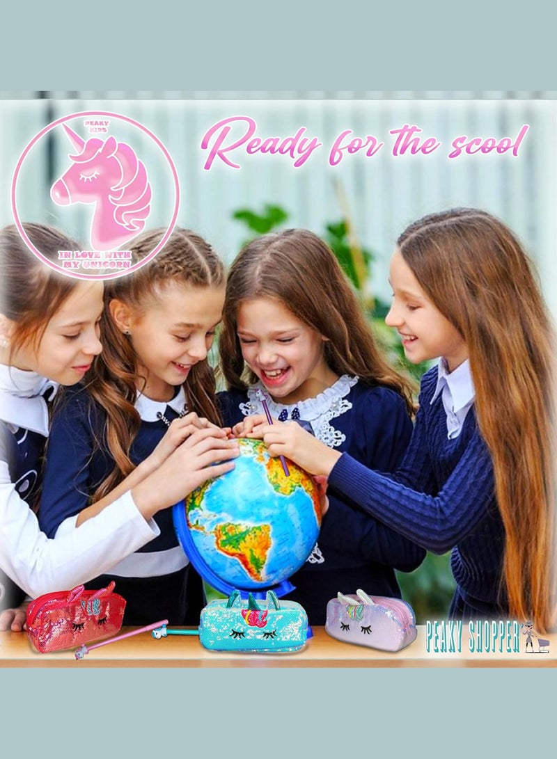 Peaky Kids Unicorn Pencil Case for Girls, Multi Slot Large Capacity Fluffy Pencil Case for Kids with Gel Pens, Eraser, Stickers & Tattoos, Cute Pencil Pouch for Girls & Kids Gift Set - Glamorous Pink