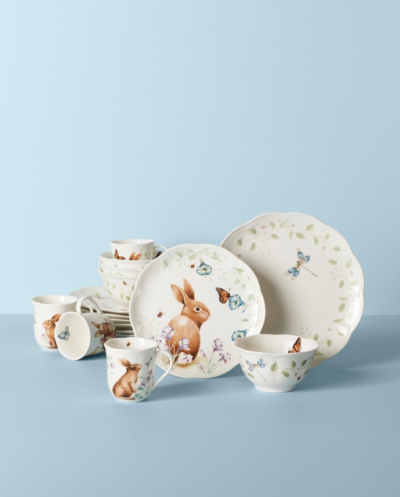 Lenox Dinnerware Set, Butterfly Meadow Bunny 16-Piece Set, Service For 4, Dishwasher Safe, Microwave Safe, Made Of Porcelain, Bowls And Mugs, Plates And Bowls, Easter Dish (Assorted, 16 Pieces) - Image 2