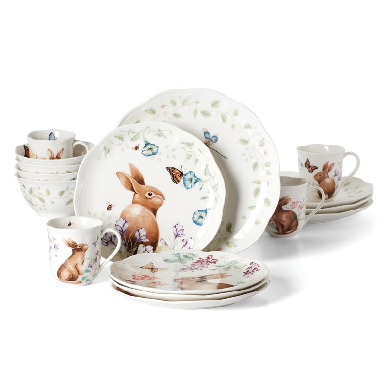 Lenox Dinnerware Set, Butterfly Meadow Bunny 16-Piece Set, Service For 4, Dishwasher Safe, Microwave Safe, Made Of Porcelain, Bowls And Mugs, Plates And Bowls, Easter Dish (Assorted, 16 Pieces) - Image 1