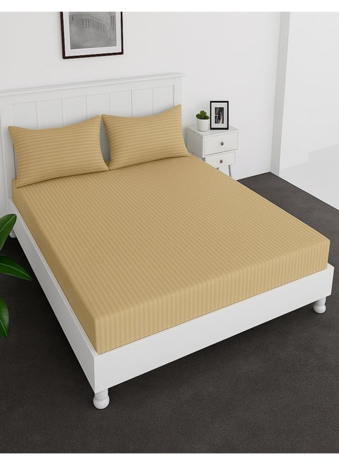 Deep Fitted Bed Sheet +2Pcs Pillow Covers, King/Queen/Double/Single Sizes, Color Beige, Depth 30cm