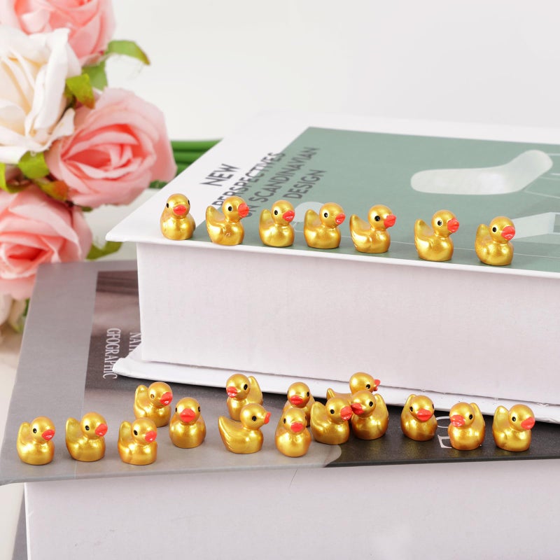 Penitue 50pcs Golden Mini Resin Ducks, 1.5x1.4x1cm/0.59x0.55x0.39in Tiny Gold Ducks Small Resin Figurines for Micro Garden Landscape Cake Decor & DIY Craft Party - Image 5