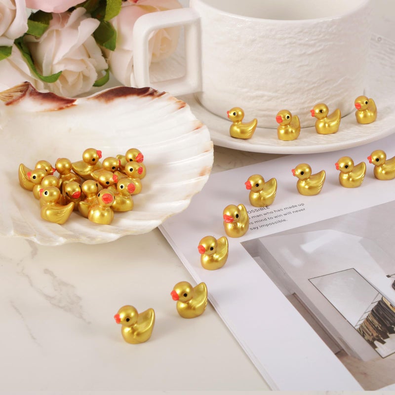 Penitue 50pcs Golden Mini Resin Ducks, 1.5x1.4x1cm/0.59x0.55x0.39in Tiny Gold Ducks Small Resin Figurines for Micro Garden Landscape Cake Decor & DIY Craft Party - Image 3