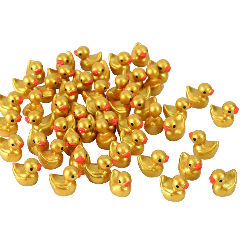 Penitue 50pcs Golden Mini Resin Ducks, 1.5x1.4x1cm/0.59x0.55x0.39in Tiny Gold Ducks Small Resin Figurines for Micro Garden Landscape Cake Decor & DIY Craft Party - Image 1