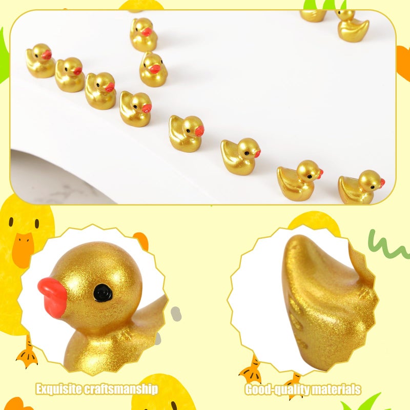 Penitue 50pcs Golden Mini Resin Ducks, 1.5x1.4x1cm/0.59x0.55x0.39in Tiny Gold Ducks Small Resin Figurines for Micro Garden Landscape Cake Decor & DIY Craft Party - Image 4