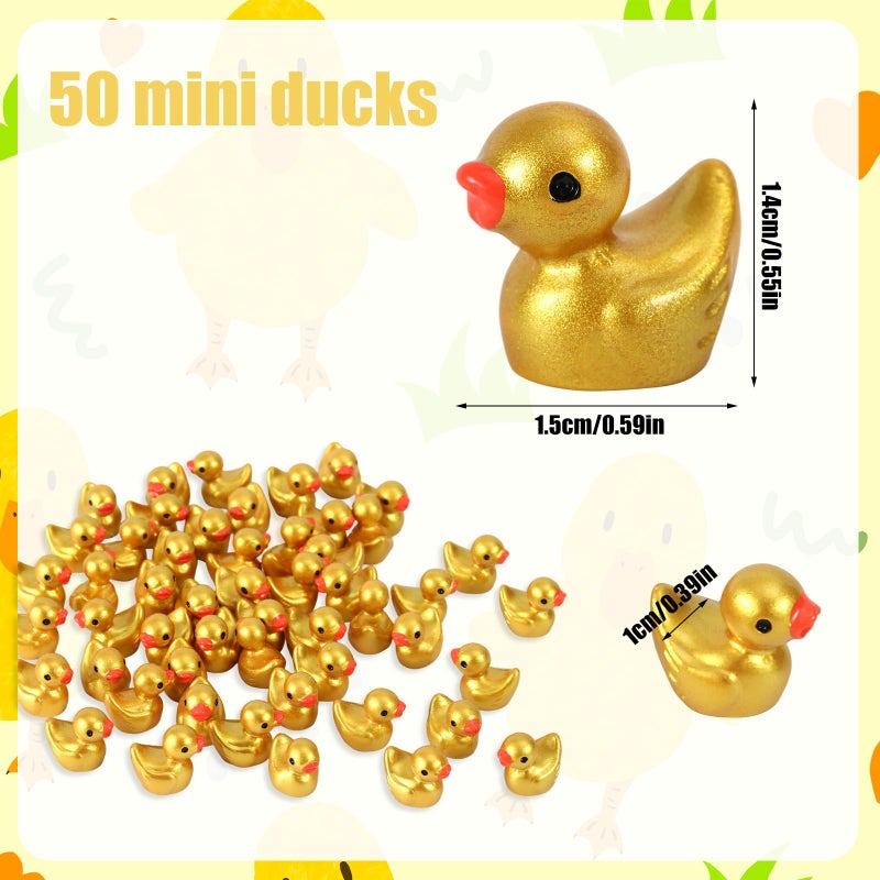 Penitue 50pcs Golden Mini Resin Ducks, 1.5x1.4x1cm/0.59x0.55x0.39in Tiny Gold Ducks Small Resin Figurines for Micro Garden Landscape Cake Decor & DIY Craft Party - Image 2