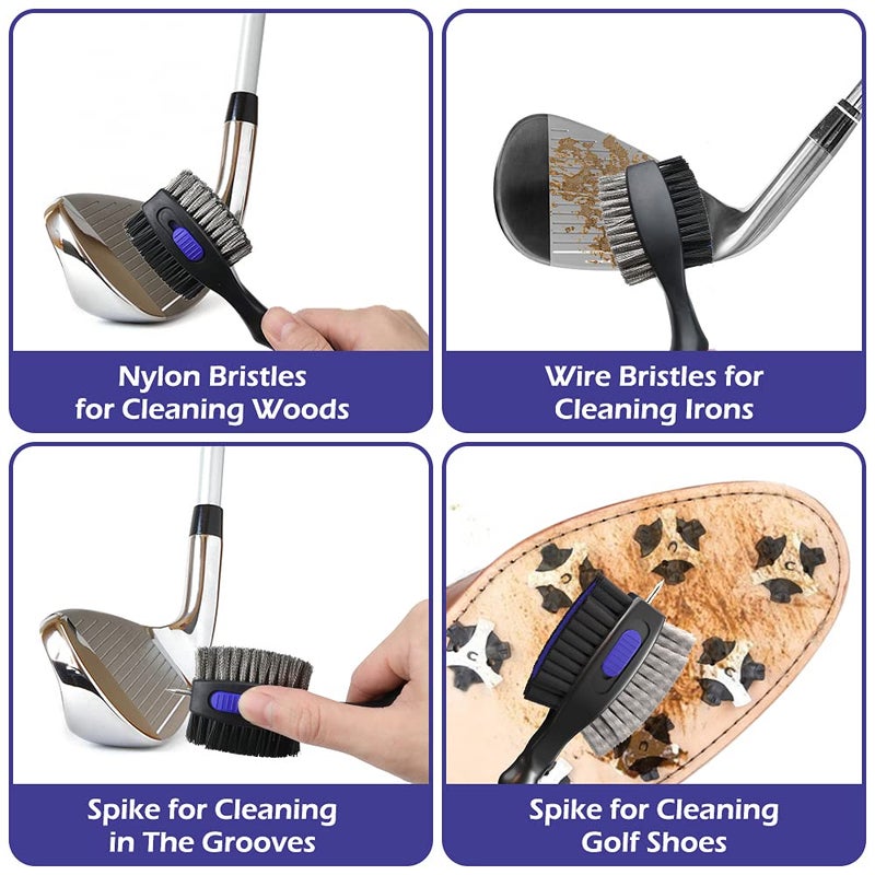 THIODOON 2 Pack Golf Club Brushes and Groove Cleaner 2 ft Retractable Zipline Carabiner Oversized Golf Brush Head with Retractable Spike Comfortable Grip Golf Club Cleaner - Image 4