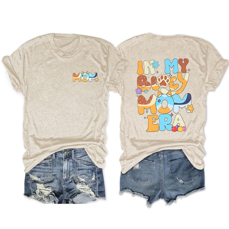 T-Shirt Fun Double-Sided Letter In My Bluey Mom Era Printed Round Neck Short Sleeve - Image 4