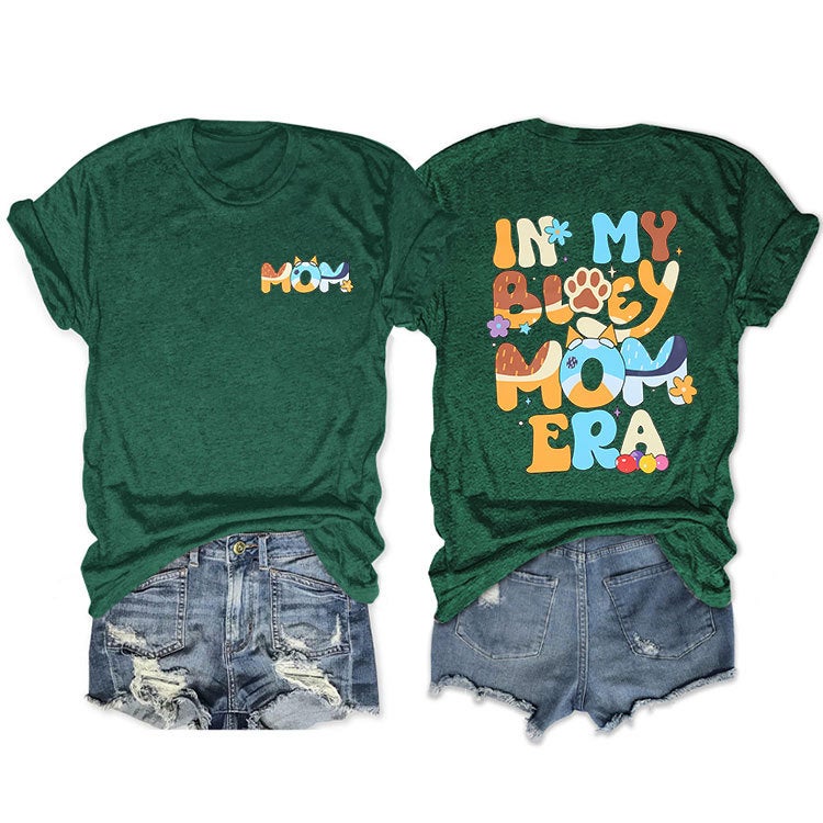 T-Shirt Fun Double-Sided Letter In My Bluey Mom Era Printed Round Neck Short Sleeve - Image 3