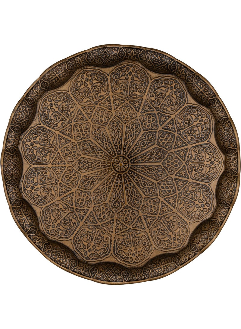 صينية نحاسية يدوية باللون البرونزي بطراز عثماني – أصيلة، زخرفية، سهلة الحمل، صناعة تركية - Image 1