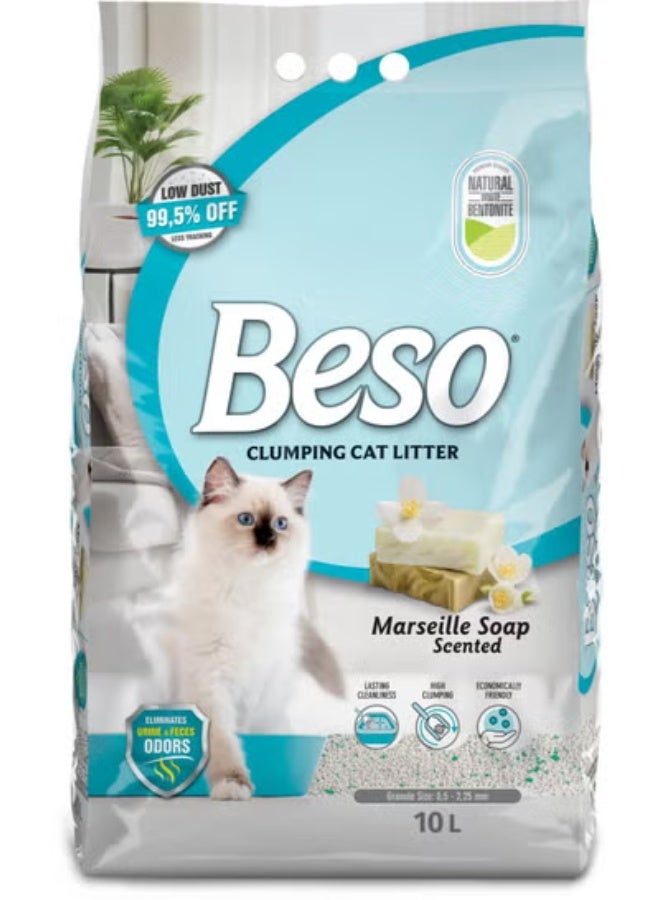 بيسو رمل القطط المتكتل من بيسو برائحة صابون مرسيليا – تحكم فائق بالروائح، تكتل سريع وخالٍ من الغبار، 20 كجم - Image 1