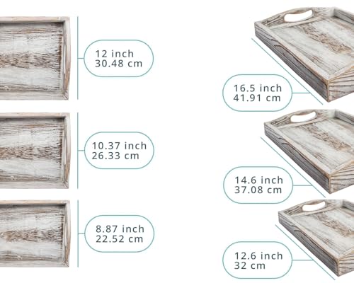 Comfify Serving Trays Set of 3 - Ottoman Wood Trays for Entertainment, Food and Decor - Rustic Farmhouse Distressed Wood Finish - Rustic White - Image 3