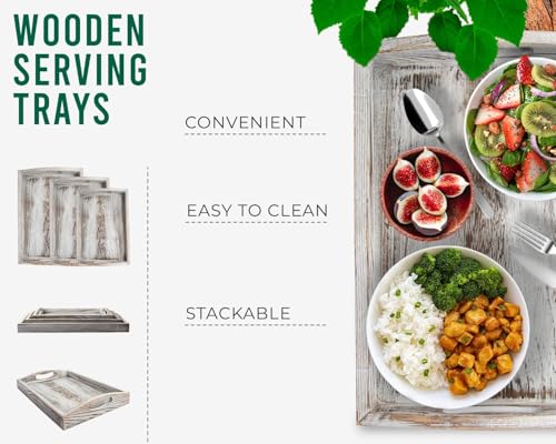 Comfify Serving Trays Set of 3 - Ottoman Wood Trays for Entertainment, Food and Decor - Rustic Farmhouse Distressed Wood Finish - Rustic White - Image 2