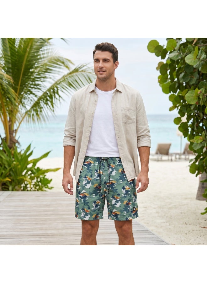 IceZone Men's Swim Trunks, Island Camo Tropical Print, Quick Dry Beach Shorts with Pockets & Mesh Liner - Image 1