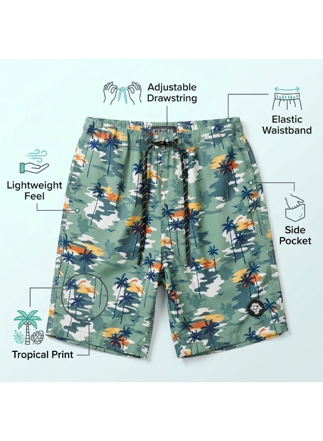 IceZone Men's Swim Trunks, Island Camo Tropical Print, Quick Dry Beach Shorts with Pockets & Mesh Liner - Image 2
