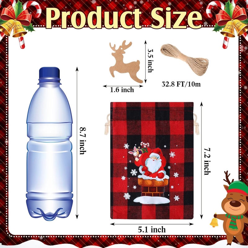 Shappy 24 Pcs Christmas Burlap Gift Bags, Small Treat Goody Bags with Drawstrings for Christmas, Featuring 12 Designs for Xmas and New Year Party Favors and Supplies(Beautiful Style,5.5 x 4 Inch) - Image 2