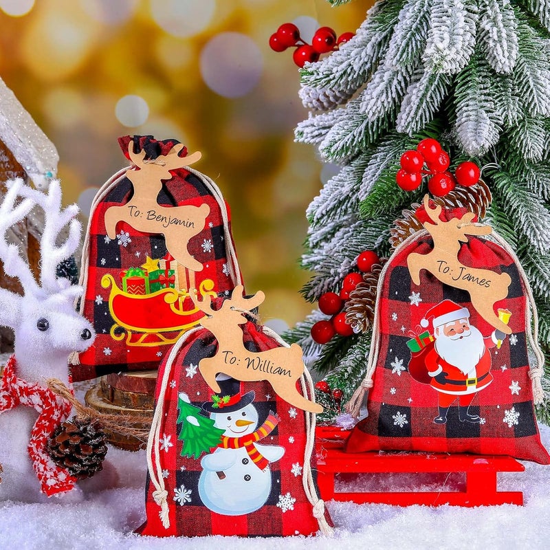 Shappy 24 Pcs Christmas Burlap Gift Bags, Small Treat Goody Bags with Drawstrings for Christmas, Featuring 12 Designs for Xmas and New Year Party Favors and Supplies(Beautiful Style,5.5 x 4 Inch) - Image 3