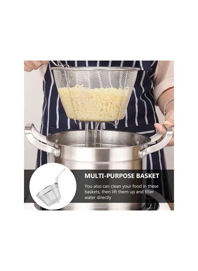 WYBOT - Sieve Colander 2Pcs Food Strainers Basket Deep Fry Basket Stainless Steel Fry Basket Holder Round Wire Fry Basket Fry Accessory Basket Frying Basket Folding - Image 1