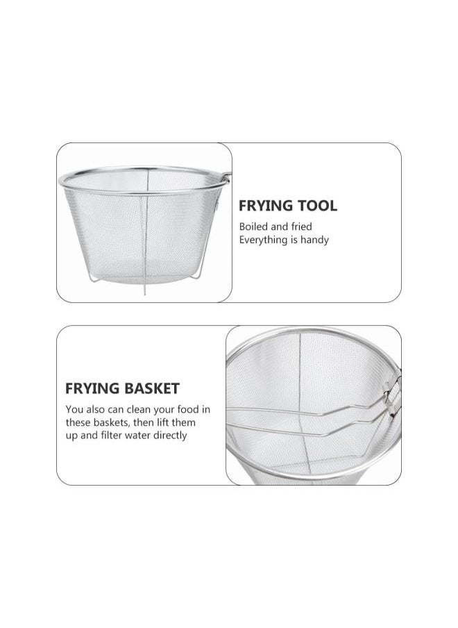 WYBOT - Sieve Colander 2Pcs Food Strainers Basket Deep Fry Basket Stainless Steel Fry Basket Holder Round Wire Fry Basket Fry Accessory Basket Frying Basket Folding - Image 1