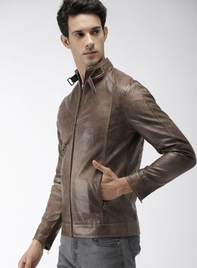 The Indian Garage Co Men Slim Fit Solid Round Neck Long Sleeves Jacket - Image 3
