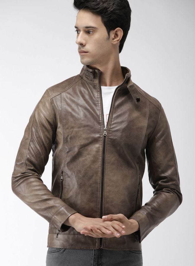 The Indian Garage Co Men Slim Fit Solid Round Neck Long Sleeves Jacket - Image 1