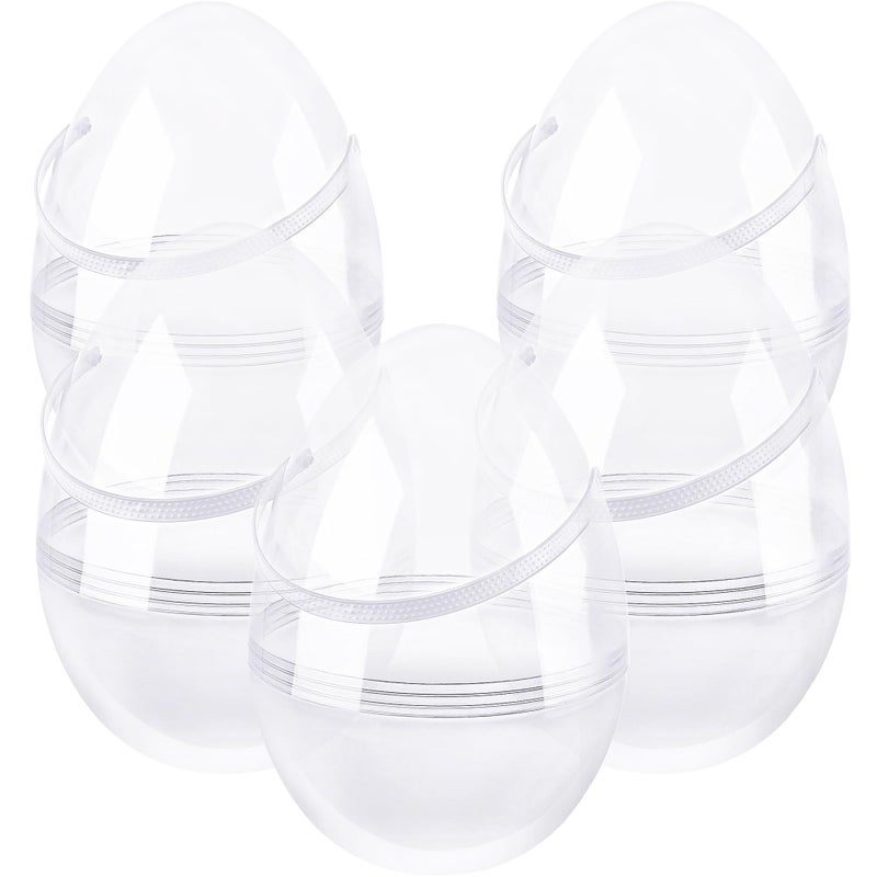 Restroma 12 Inch/ 10 Inch/ 8 Inch Giant Clear Easter Eggs Fillable 4/5/ 6/7 Pcs Jumbo Plastic Easter Eggs Large Clear Easter Eggs Empty for Egg Hunt Supplies Easter (5 Pcs - Clear with Handle (10 Inch)) - Image 1