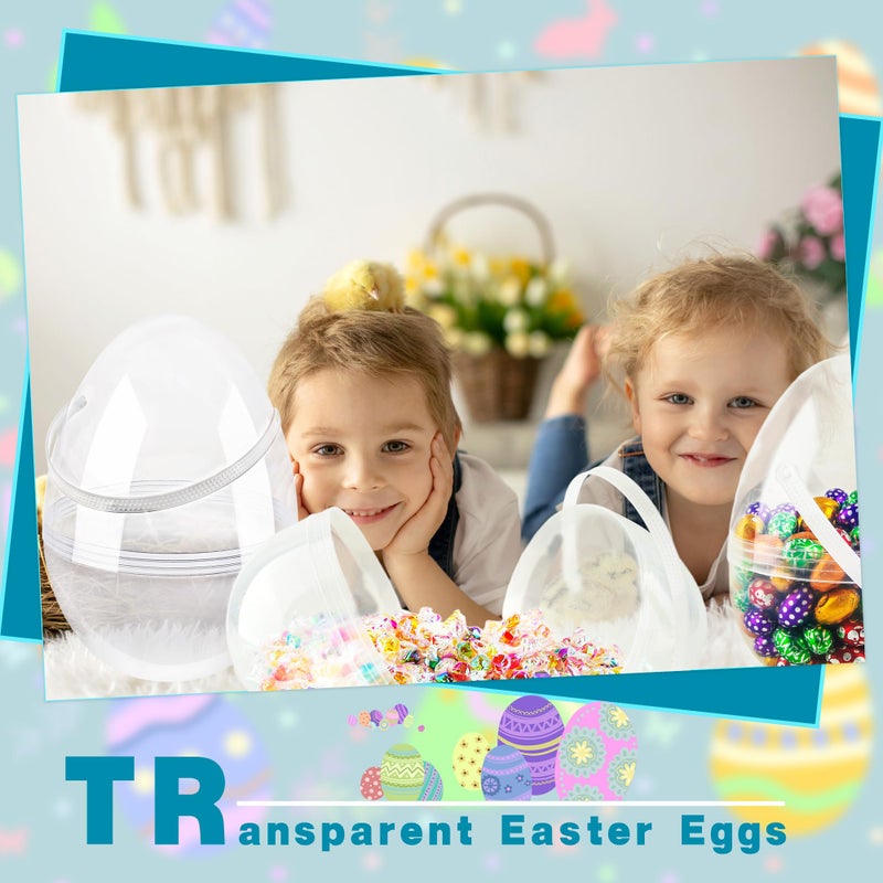 Restroma 12 Inch/ 10 Inch/ 8 Inch Giant Clear Easter Eggs Fillable 4/5/ 6/7 Pcs Jumbo Plastic Easter Eggs Large Clear Easter Eggs Empty for Egg Hunt Supplies Easter (5 Pcs - Clear with Handle (10 Inch)) - Image 5