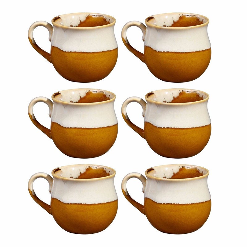 Caffeine Ceramic Handmade Mustard White Studio Tea Cups Set of 6 pcs - Image 1