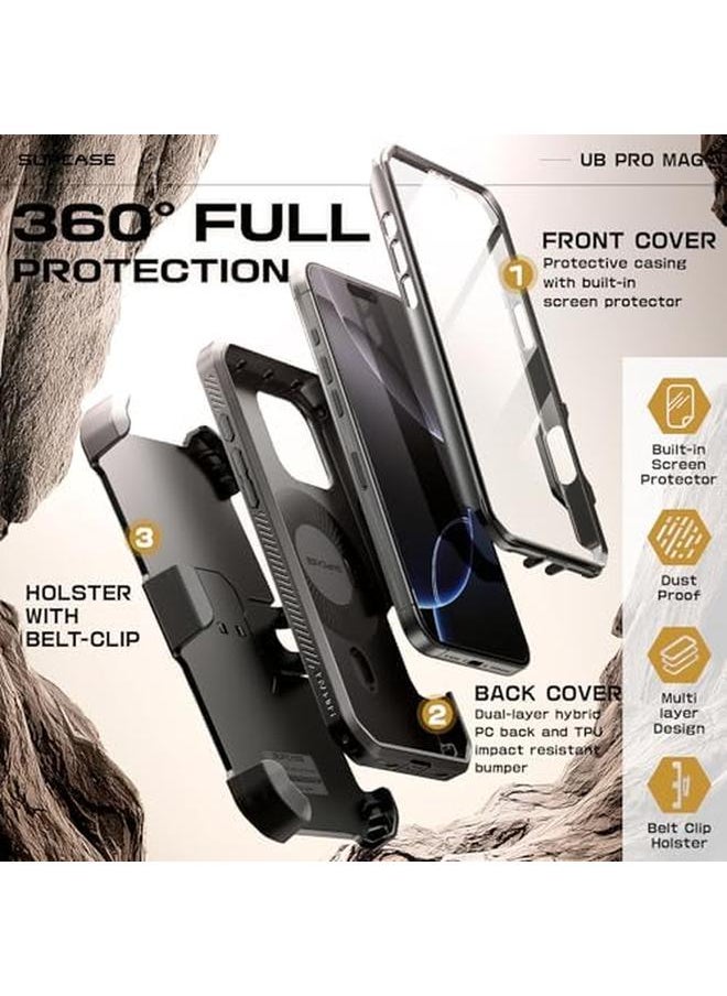 SupCase - For Iphone 16 Pro Max Case With Stand Ubpro Mag Support Magsafe Built In Screen Protector And Belt Clip Military Grade Protection Magnetic Phone Case For Iphone 16 Pro Max 6.9'' Black - Image 1