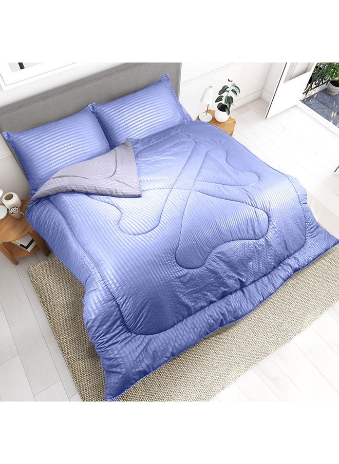 Hotel Linen Klub Hotel Linen Klub  Reversible Down Alternative Comforter  Set -Ultra Soft Brushed Stripe Microfiber Fabric, 200GSM Soft Fibersheet Filling, Size :Single 160 x 200cm , Color: Purple & Lt. Grey  - Image 1