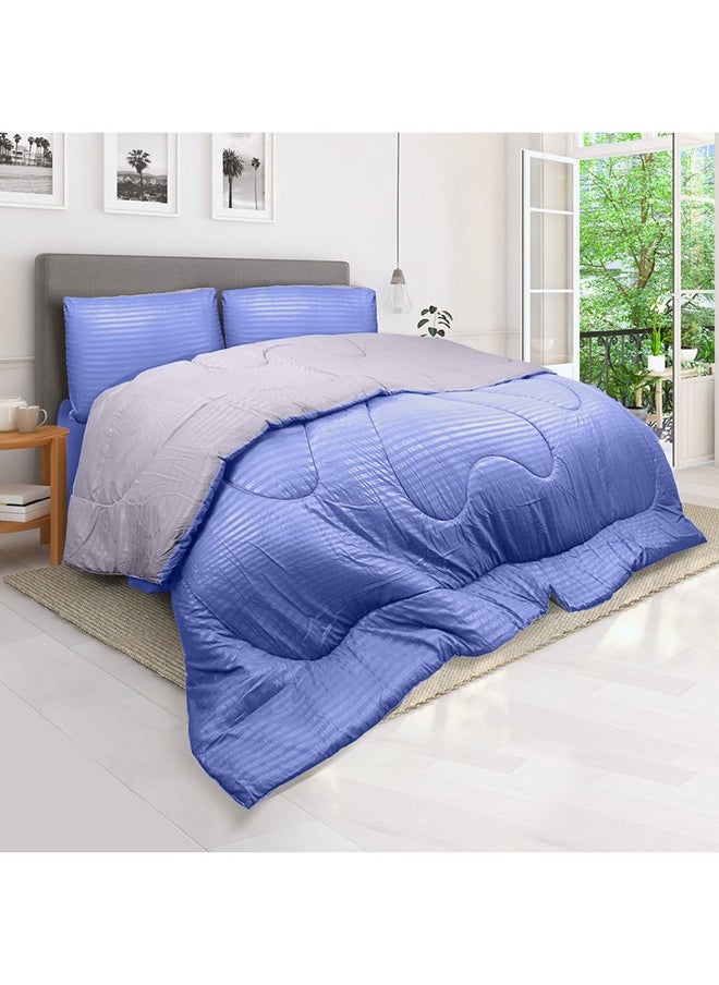 Hotel Linen Klub Hotel Linen Klub  Reversible Down Alternative Comforter  Set -Ultra Soft Brushed Stripe Microfiber Fabric, 200GSM Soft Fibersheet Filling, Size :Single 160 x 200cm , Color: Purple & Lt. Grey  - Image 2