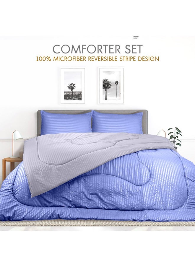 Hotel Linen Klub Hotel Linen Klub  Reversible Down Alternative Comforter  Set -Ultra Soft Brushed Stripe Microfiber Fabric, 200GSM Soft Fibersheet Filling, Size :Single 160 x 200cm , Color: Purple & Lt. Grey  - Image 3