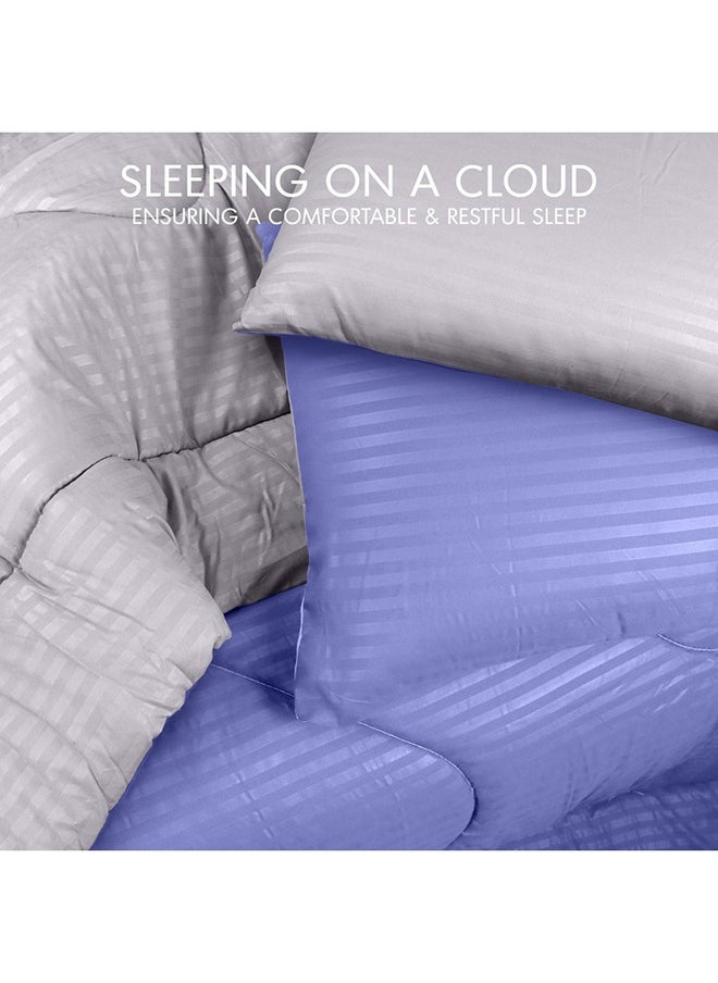 Hotel Linen Klub Hotel Linen Klub  Reversible Down Alternative Comforter  Set -Ultra Soft Brushed Stripe Microfiber Fabric, 200GSM Soft Fibersheet Filling, Size :Single 160 x 200cm , Color: Purple & Lt. Grey  - Image 4