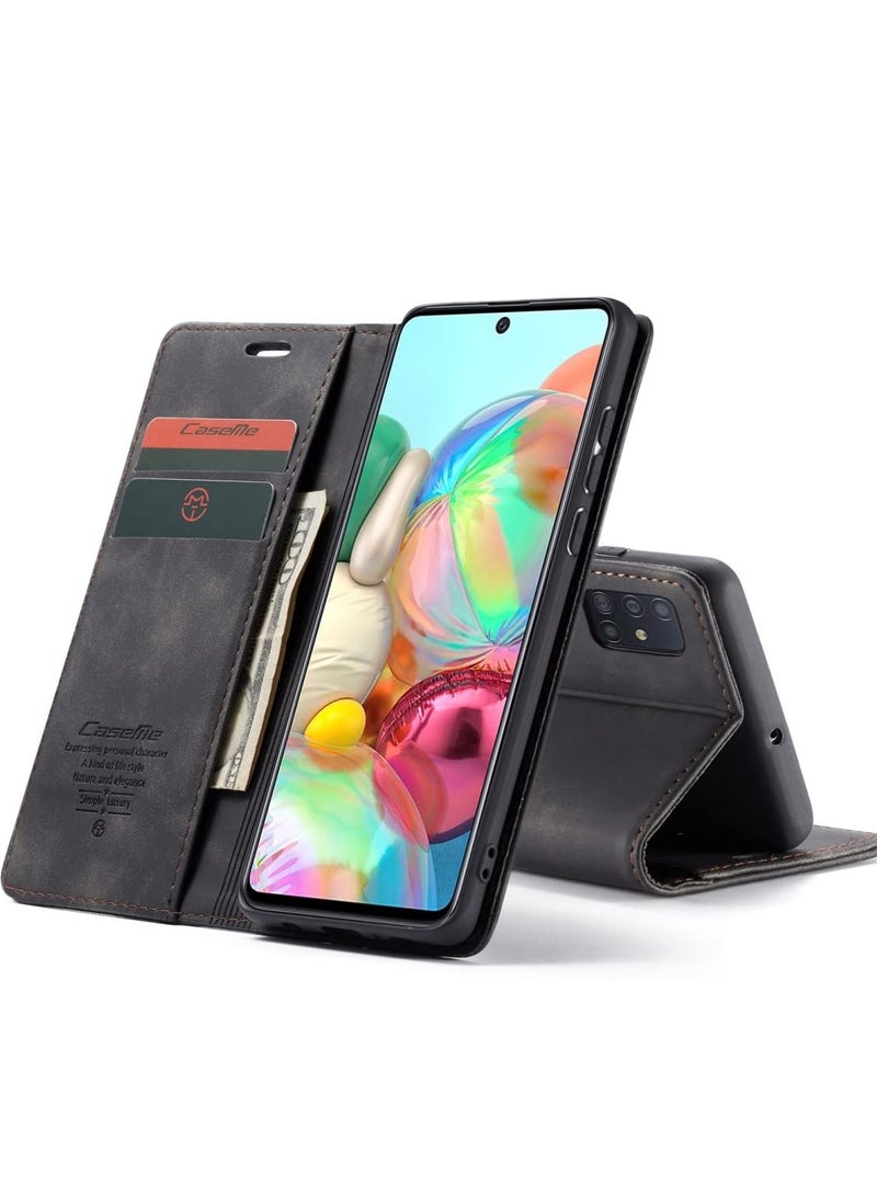 CaseMe Phone Case Luxury PU Leather Design 013 Flip Cover Card Slot Holder Cover For Samsung Galaxy A71 (Black)  - Image 2