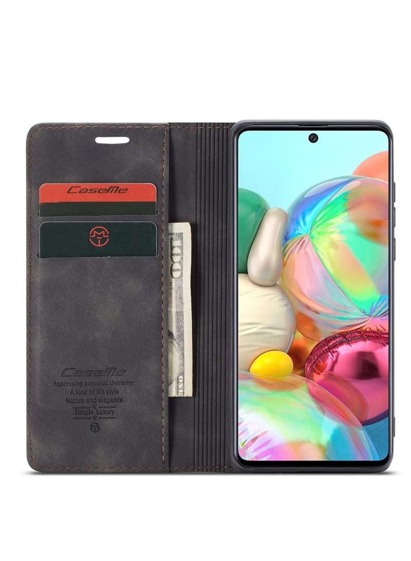 CaseMe Phone Case Luxury PU Leather Design 013 Flip Cover Card Slot Holder Cover For Samsung Galaxy A71 (Black)  - Image 3