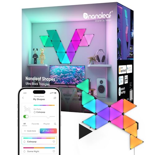Nanoleaf Shapes WiFi and Thread Smart RGBW 16M+ Color LED Dimmable Gaming and Home Decor Wall Lights Smarter Kit - Image 1