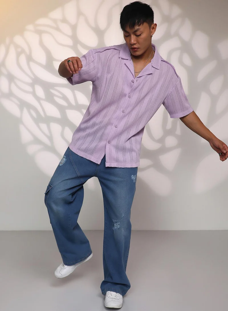 CAHOOT  Men's Lilac Braid-Knit Oversized Shirt for Men | Best Price UAE