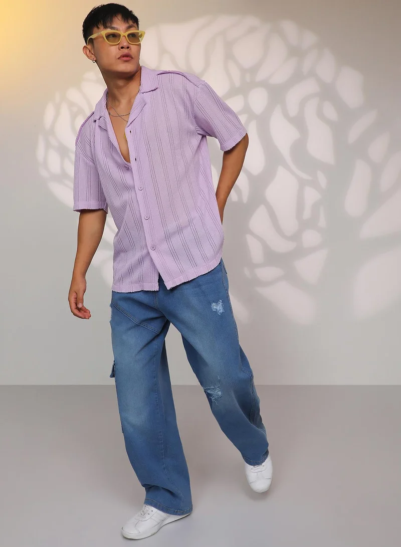 CAHOOT  Men's Lilac Braid-Knit Oversized Shirt for Men | Best Price UAE