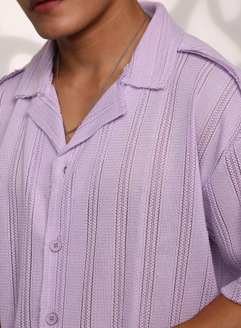 CAHOOT  Men's Lilac Braid-Knit Oversized Shirt for Men | Best Price UAE